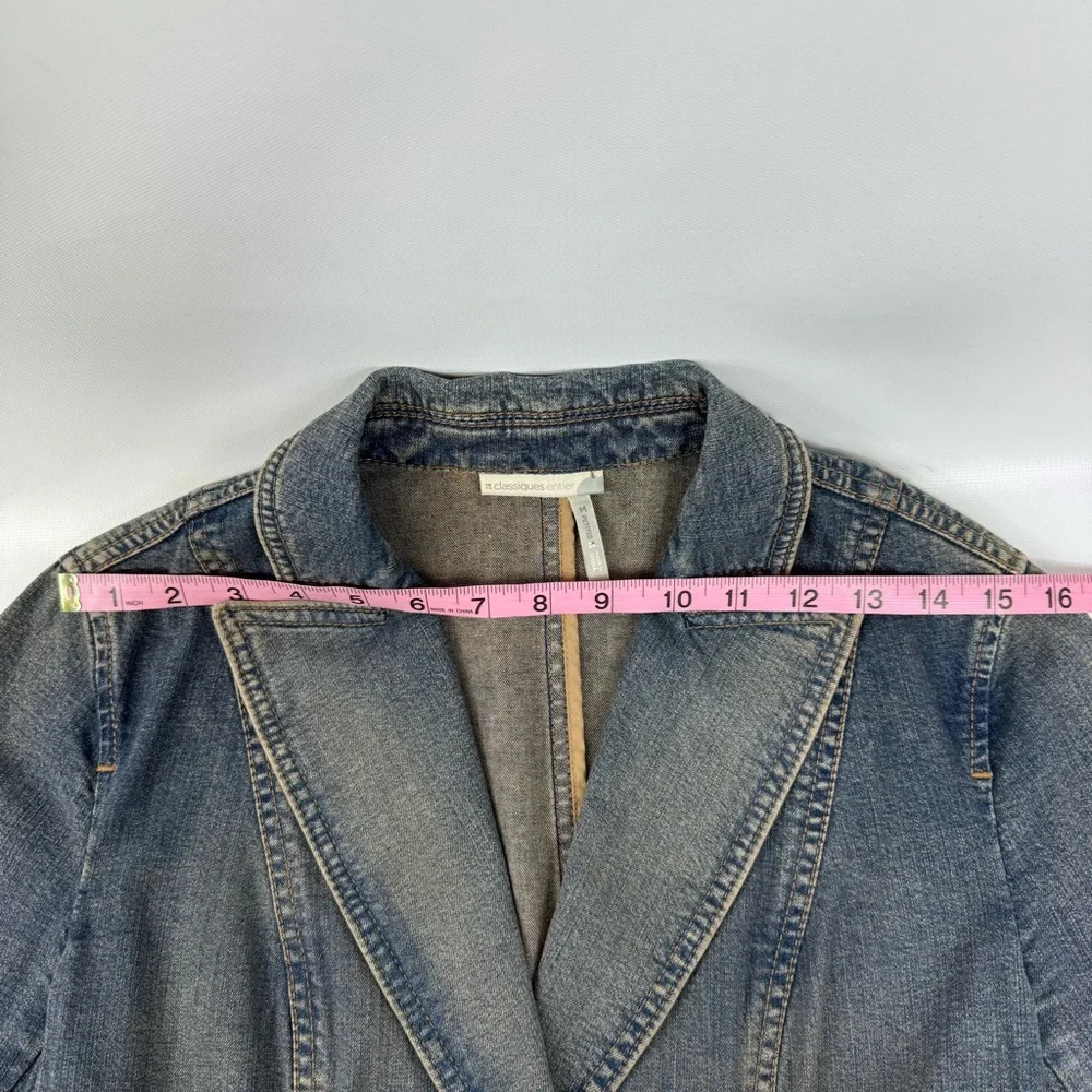 Vintage denim tailored blazer w stretch y2k Nordstrom classiques entier M Petite - Picture 15 of 17